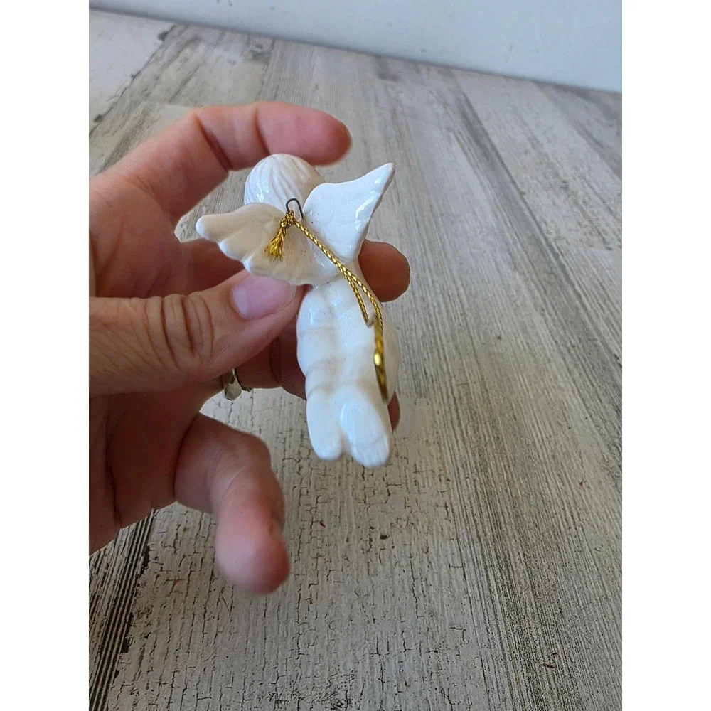 Vintage porcelain Angel cherub ornament white horn Xmas tree girl Angels
